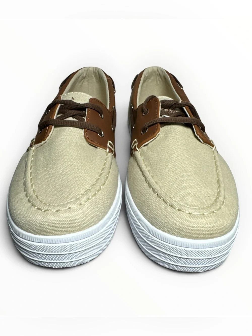 Men’s 12 Casual Boat Shoes Sneakers Cream Canvas Brown Trim NWOT U.S. Polo Assn.